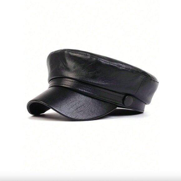 Vegan Leather Classic Beret Hat Black - Picture 1 of 4